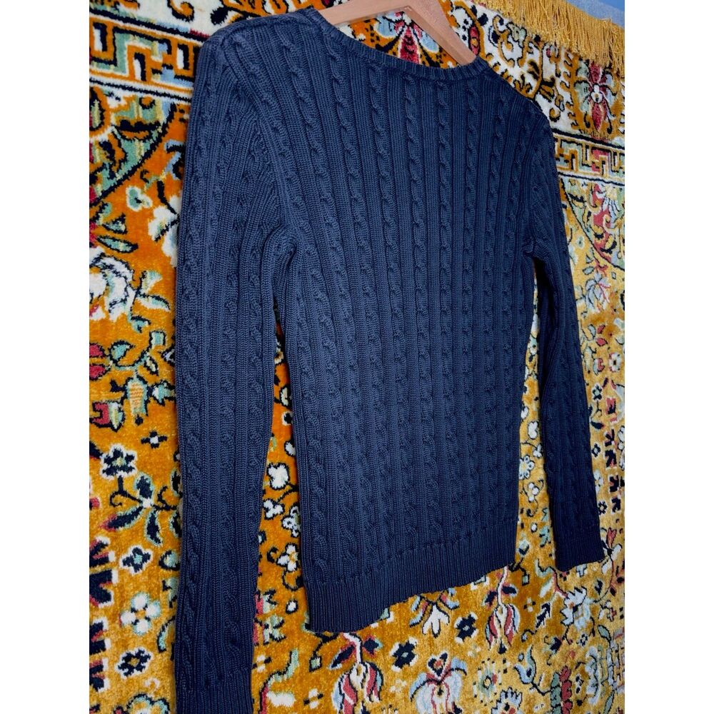 Lauren Ralph Lauren Preppy Minimalist Black Cable Knit Sweater 100% Cotton sz XS - Picture 7 of 9